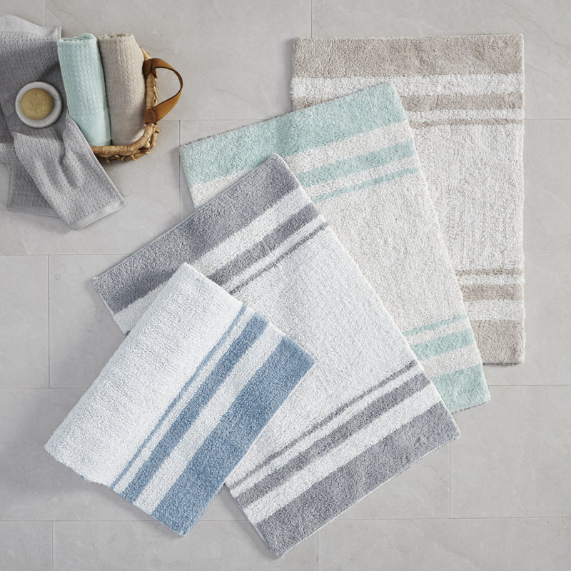 Taupe and White Cotton Reversible Bath Rug