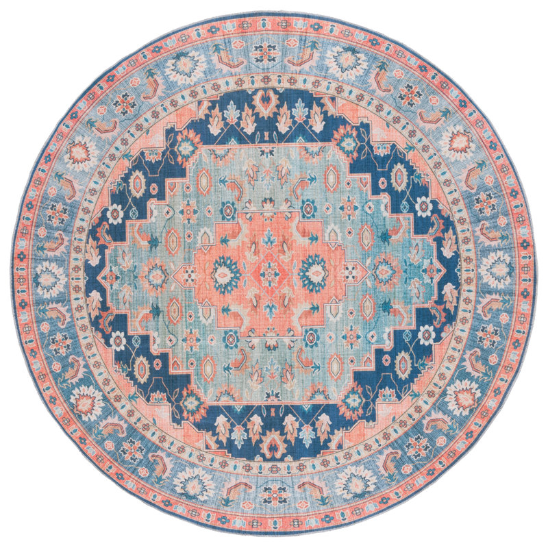 Maritess Machine Washable Southwestern Rug, Round 6'