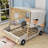 Wooden Car-Shaped Platform Bed with LED and Pillows-1575108263