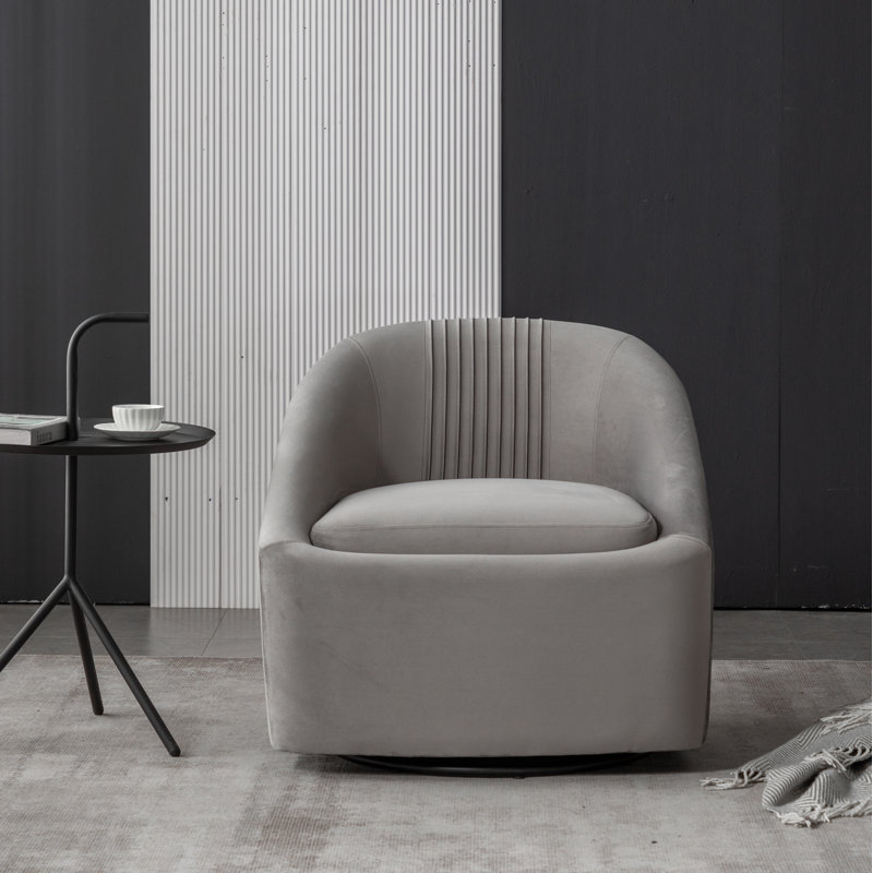 Arrun Velvet Swivel Barrel Chair, Gray Velvet, 1