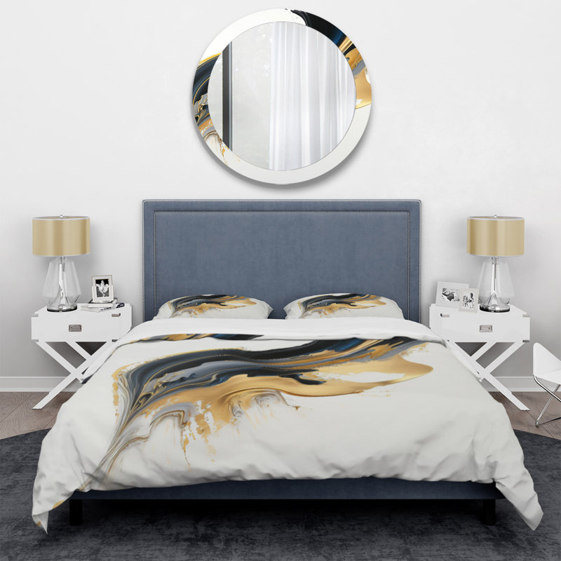 Black, White And Gold Liquid Art I BeddingMicrofiber / Polyester Duvet Cover Set, Queen Duvet Cover + 2 Standard Shams