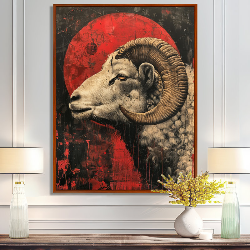 «Grey Red Astrology Rams Resilience Aries - Astronomie Aries», reproduction d'art murale, White Picture Framed