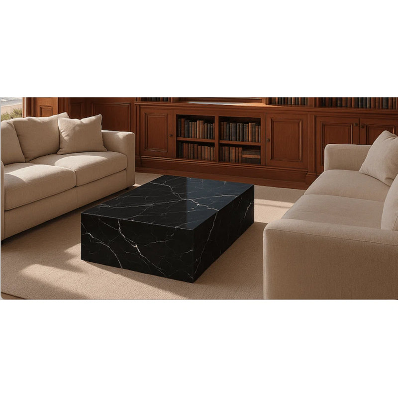 Genuine Marble Block Coffee Table - Black Marble