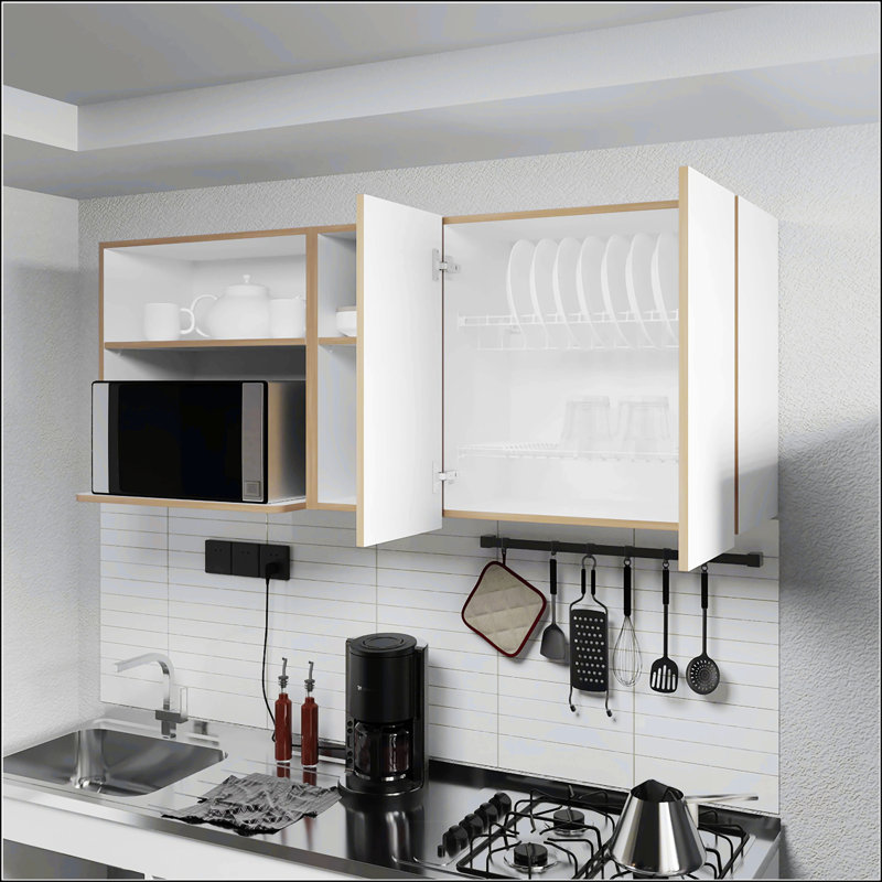 Armoire de cuisine en chêne naturel et blanc
