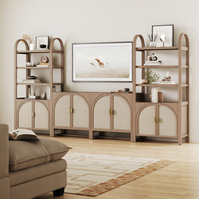 Coetzee Boho 3-Shelf Bookshelf Cabinet With Rattan Doors by Bay Isle Home