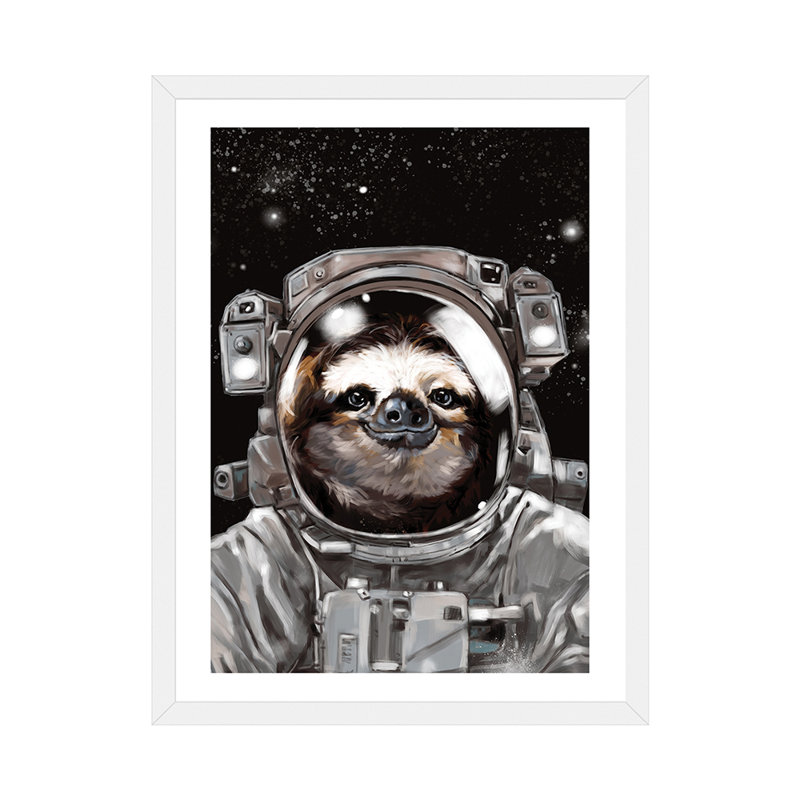 « astronaute sloth selfie », art, H 32 po x l 24 po x P 1 po, Papier avec cadre blanc