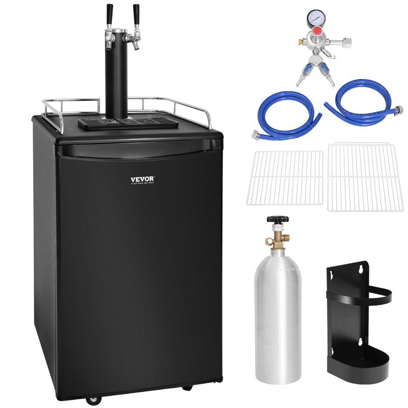 VEVOR 5.3 Cubic Feet Black Dual Tap Freestanding Kegerator with Adjustable Temperature
