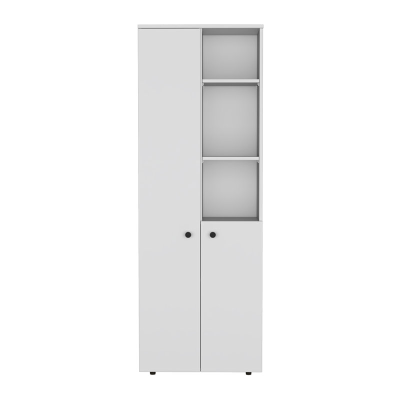 Konik 67-Inch High Storage Cabinet Kitchen Pantry With Three Doors and  Three Exterior Shelves, White