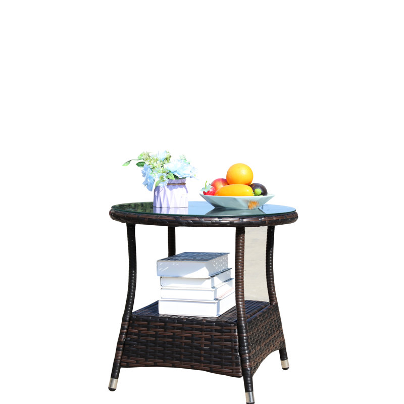 Patio Coffee Table With Tempered Glass Top - Pe And Iron, 21"x21"x21", Brown, Assembly Included Brown Outdoor Surface & Steel, 21x21x21 Inches, Water , Required