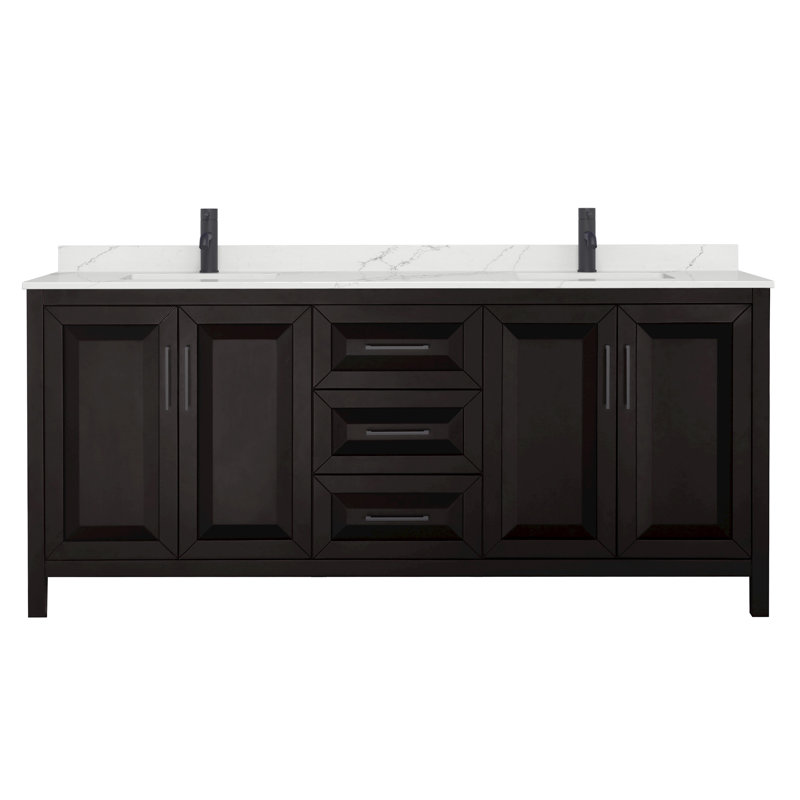 Daria 80'' W Vanity, Matte Black, Brown, White Quartz