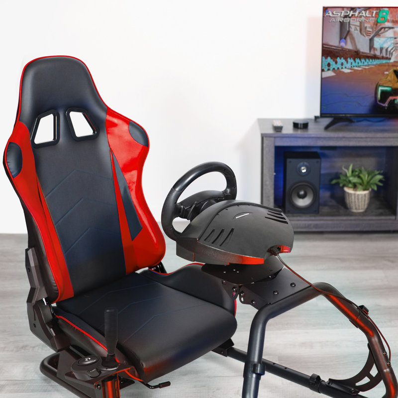 VIVO Racing Simulator Cockpit with Wheel Stand and Reclining Seat (STAND-RACE1B Series), Red/Black