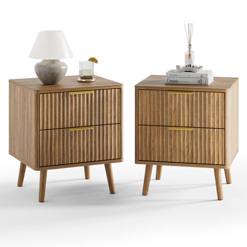 Ensemble de chambre à coucher 3 pièces (1 commode + 2 tables de chevet), Noyer, Trois pièces : coffre, deux tables de chevet
