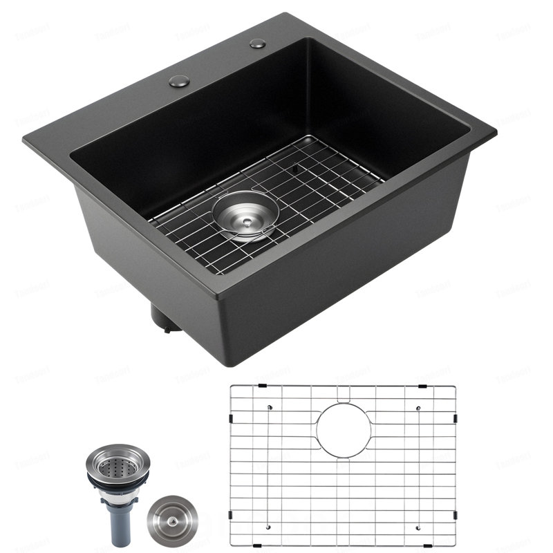 Évier de cuisine en granite de 25 po à cuve simple à fixation sur comptoir pour bar pour véhicule récréatif