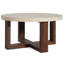 Table basse ronde moderne, plateau à motif marbré de 31,5 pouces, base brun croisé, motif compact et spacieux, pièce de décoration