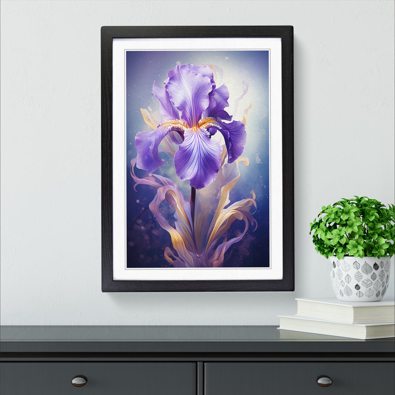 Iris Flower Conceptual - Single Picture Frame Print on Wood, Black Framed, 46cm H x 34cm W x 2cm D