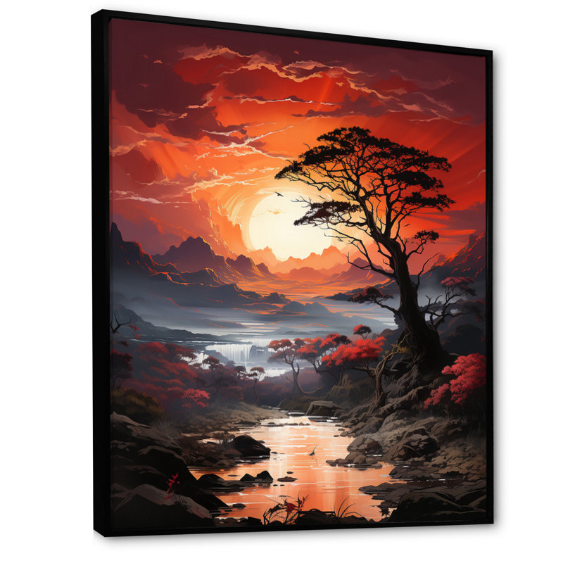 «Pine Tree Crimson Serenade I», reproduction sur toile, H 44 po x l 34 po x P 1,5 po, Cadre flottant noir