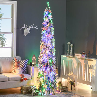 Grand arbre de Noël artificiel de 7 pi avec 534 branches floquées par la neige, 350 lumières DEL blanc chaud ou coloré, forme de Downswept