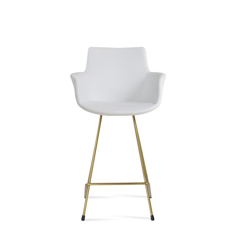 Tabouret de bar et de comptoir pour chat Bottega, Blanc, Laiton, Tabouret de comptoir (siège d'une hauteur de 24 p