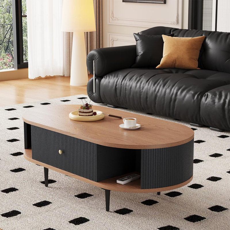 Table basse 47 "Mid-Century moderne cannelée et ovale avec tiroir