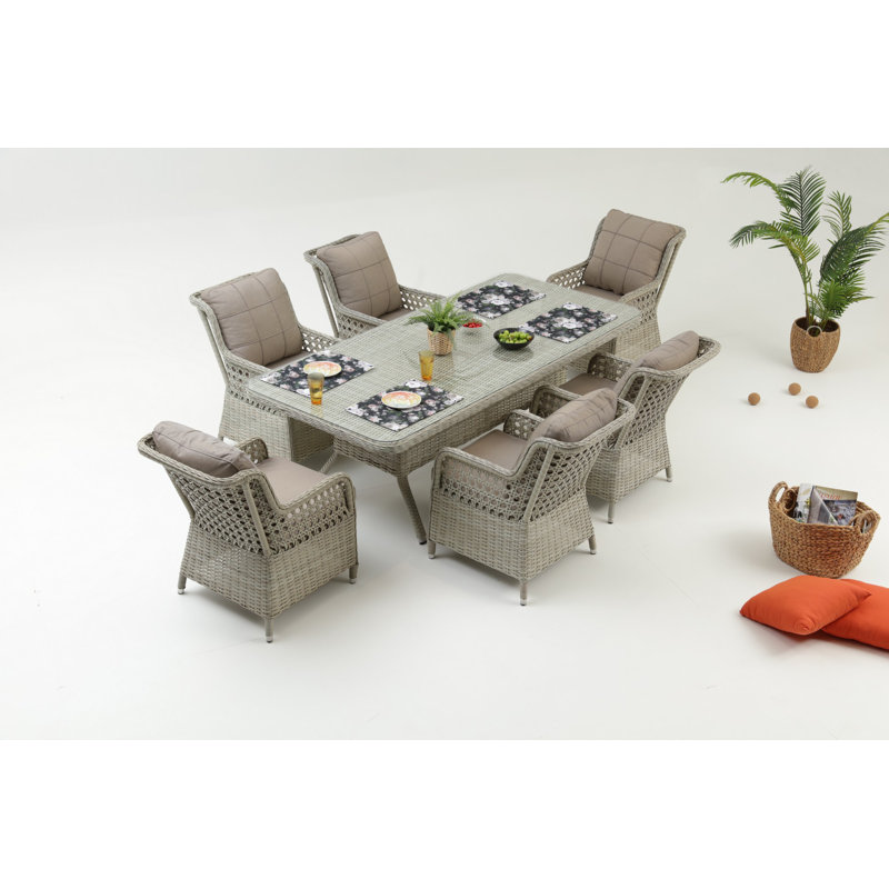 Divona 6 - Person Plastic Patio Dining Set Rectangular Table