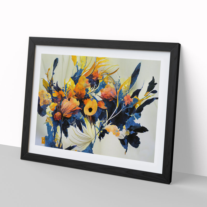 Floral Bouquet Abstract - Single Picture Frame Print, 34cm H x 46cm W x 2cm D, Black