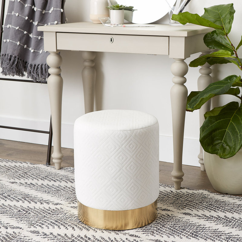 TABOURET EN VELOURS BLANC, Blanc