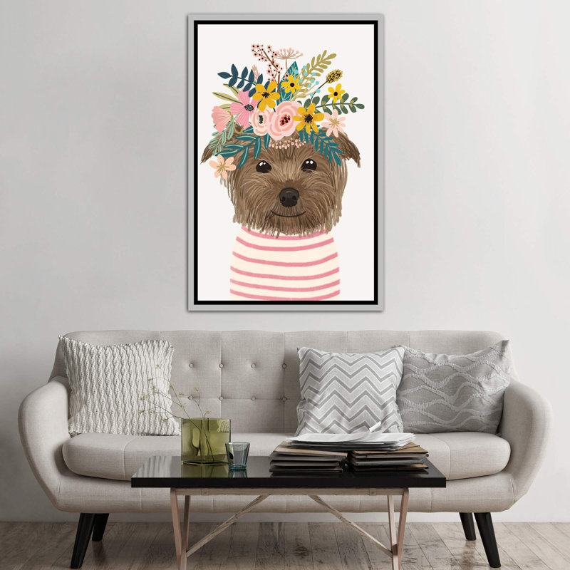 «Yorkshire Flowers» par Mia Charro - impression d'art graphique, Toile avec cadre argenté, H 60 po x l 40po x P 1,5 po