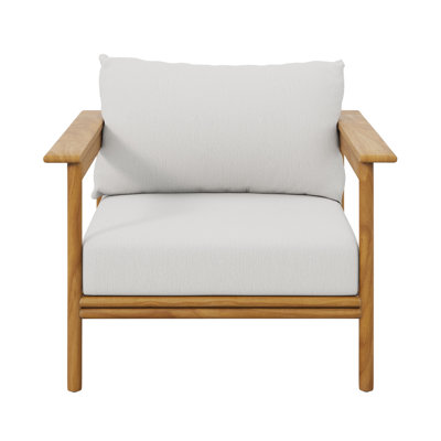 Wren Outdoor Patio Teak Wood Armchair And Ottoman Set In Natural Sail