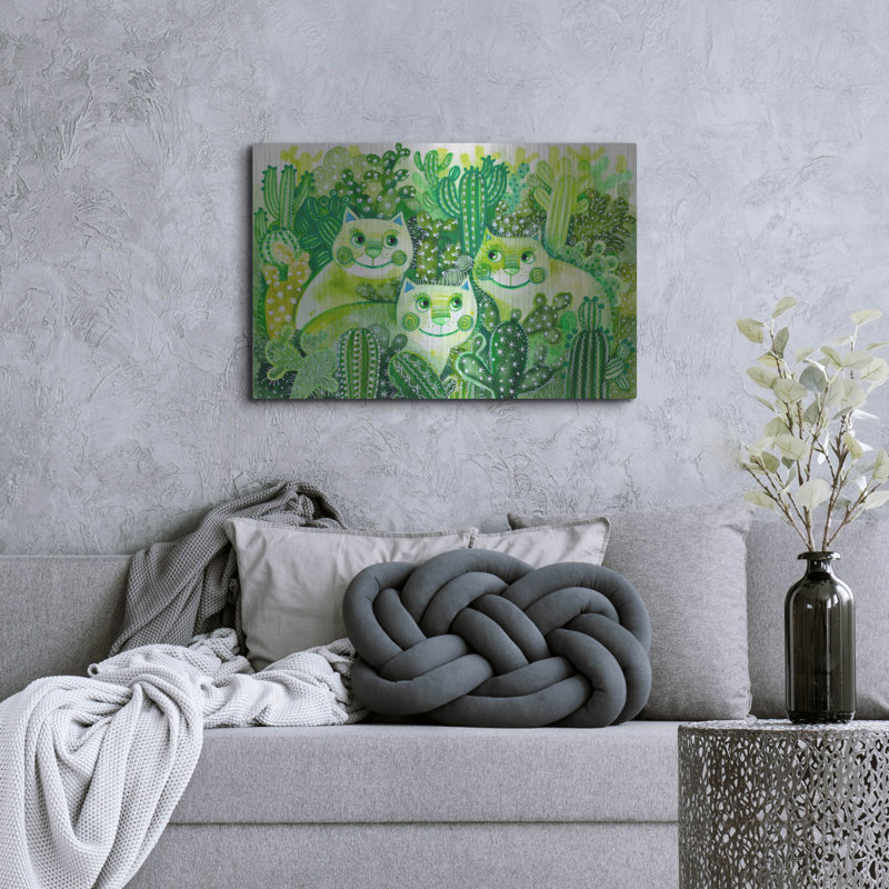 Art mural en métal Red Barrel Studio «Chlorophyl Mohito Cats» par Oxana Zaika, H 24 po x l 36 po