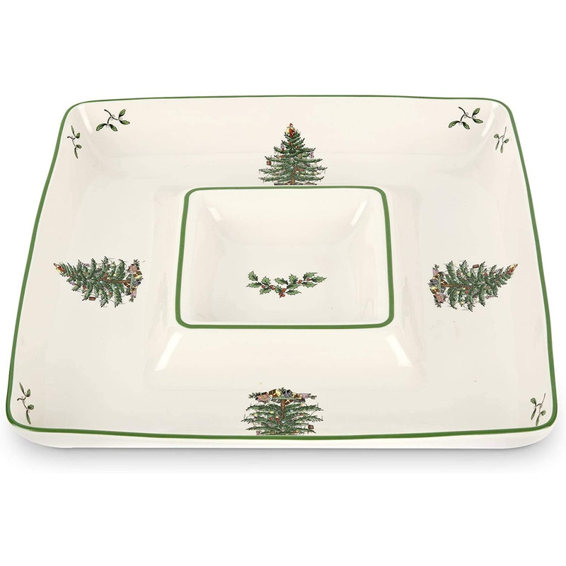 Spode Christmas Tree Chip & Dip Platter - Holiday Design & Porcelain