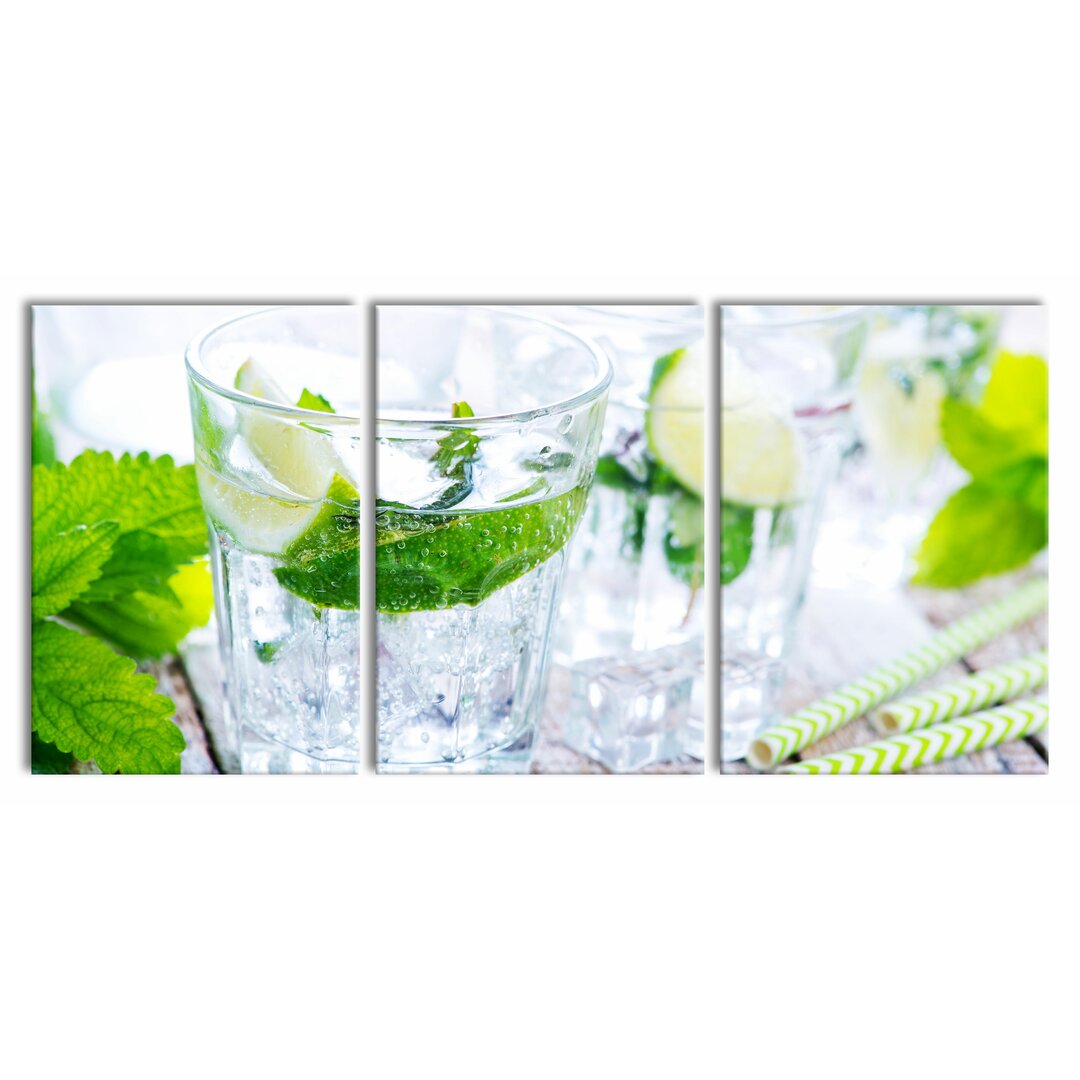 3-tlg. Leinwandbilder-Set Mojito Glasses with Mint