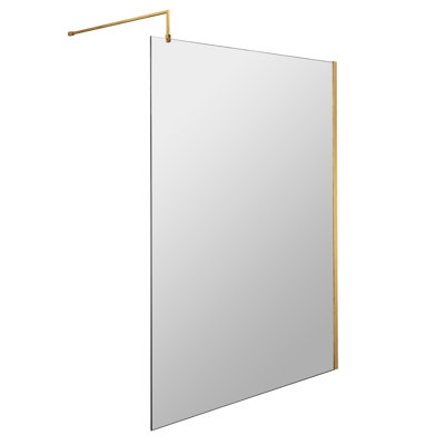 Brushed Brass Wetroom Screens 1950mm H Frameless Wet Room Glass Screens with Clear Glass