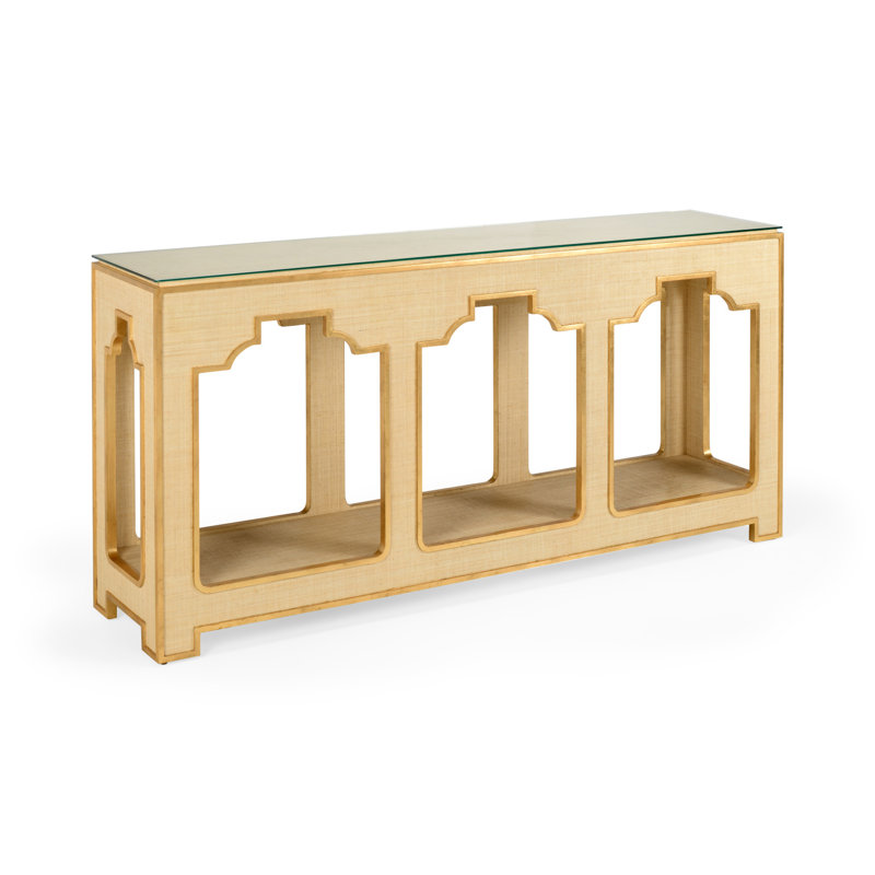 Console Yangon, H 34,25 po x l 72,3 po x P 16,5 po, Crème / feuille d'or