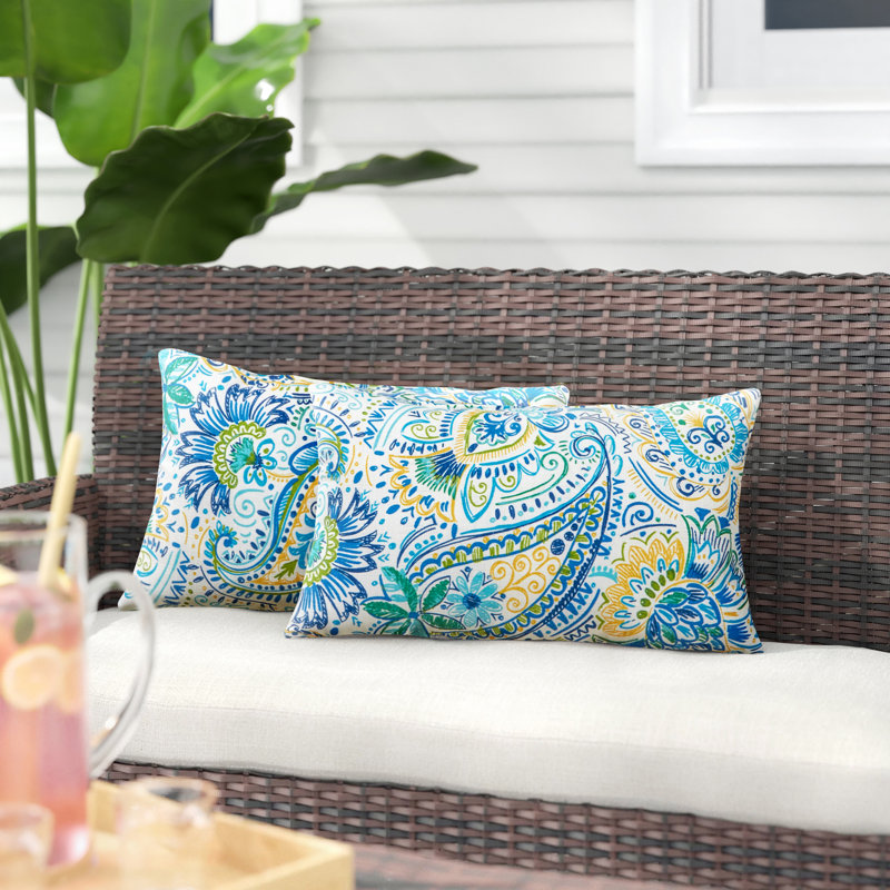 Henrich Indoor/Outdoor Striped Lumbar Pillow, Baltic