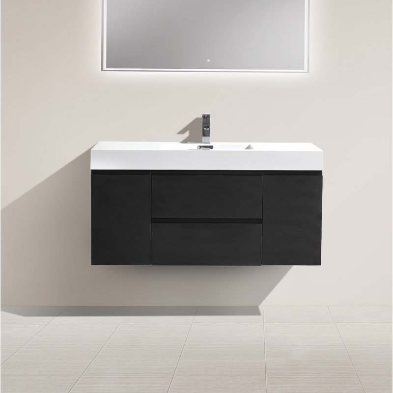 Base de meuble-lavabo simple 47 po mural seulement, Noir