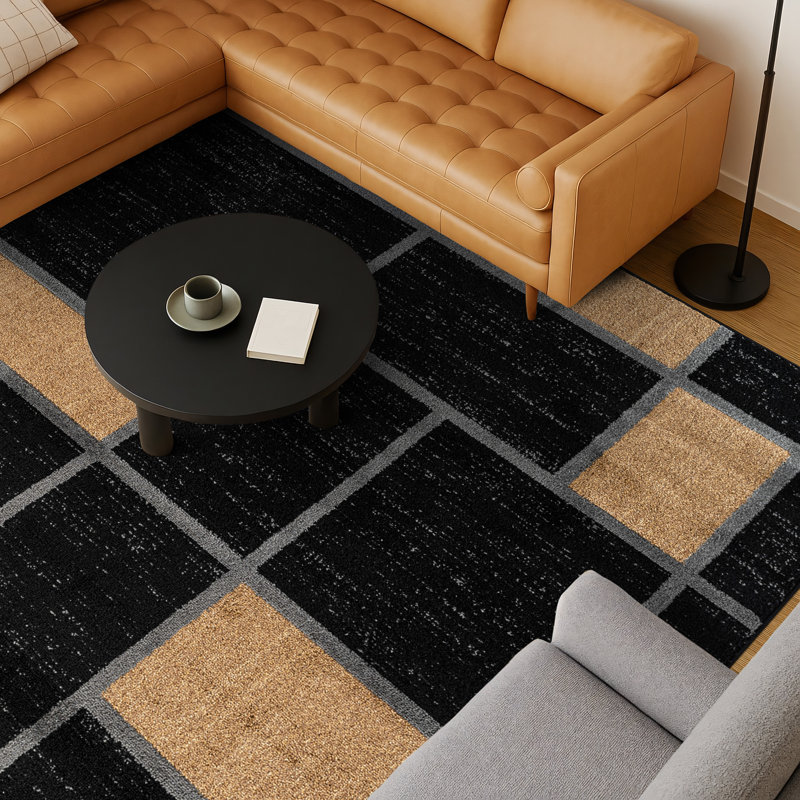 Mehul Woven Geometric Navy/Gray/White Area Rug – Modern, Durable Polypropylene, Medium Pile for Living Room, Bedroom, and Office