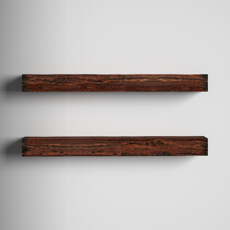 Tablette flottante 2 pièces en bois d'acacia massif Bastia, H 4,5 po x l 48 po x P 5,8 po