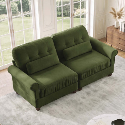 Canapé en chenille 2 places, coussin de siège à bord volant, accoudoirs roulés avec coussins de soutien lombaires, coussin d'assise ferme moelleux, assemblage rapide, idéal pour les petits espaces, la chambre à coucher