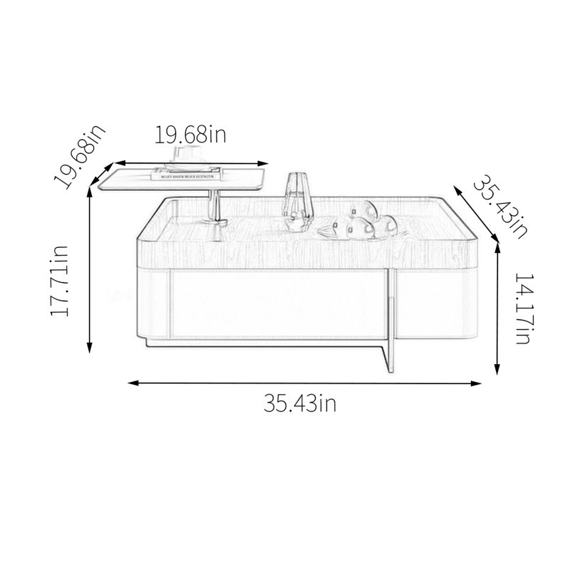 Retro-style height-adjustable square coffee table