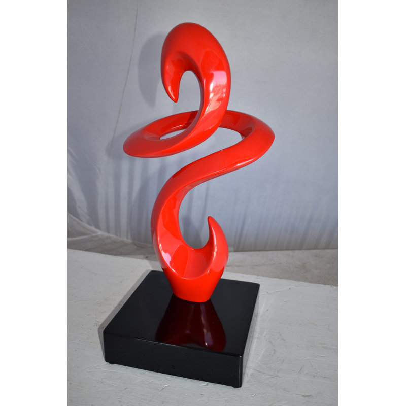 Sculpture moderne d'art abstrait blanc en résine sur base 10 po x 8 po x H 19 po, Rouge
