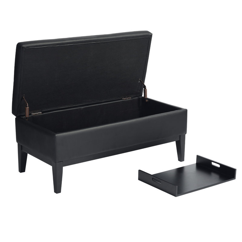 Erby 107cm Wide Faux Leather Rectangle Polka Dots Ottoman with Storage, Black