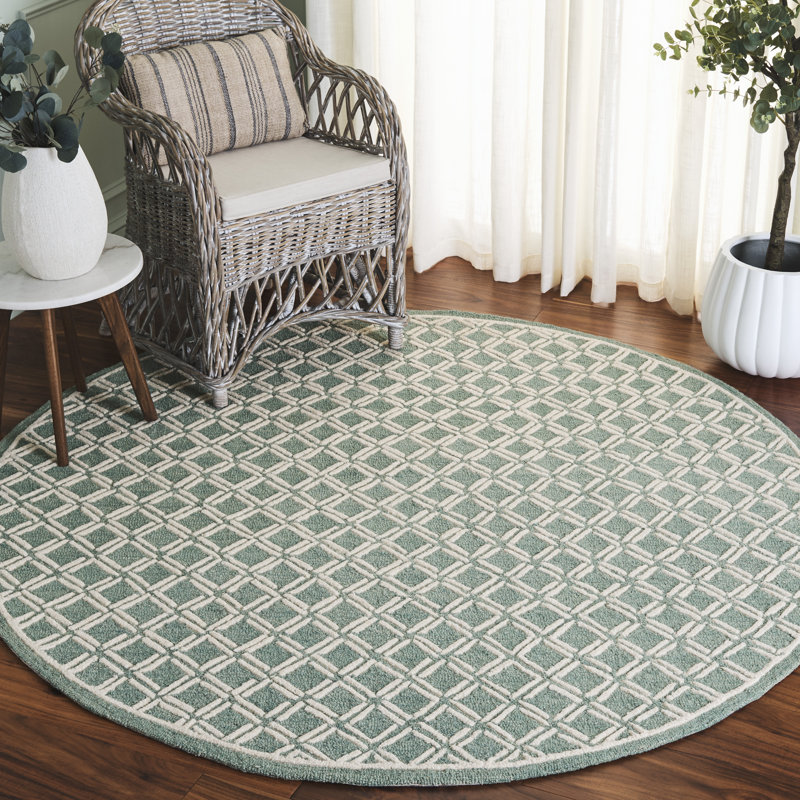 Genre 350 Hand Tufted Wool/Cotton Geometric Rug in Green/Ivory, Round 6'
