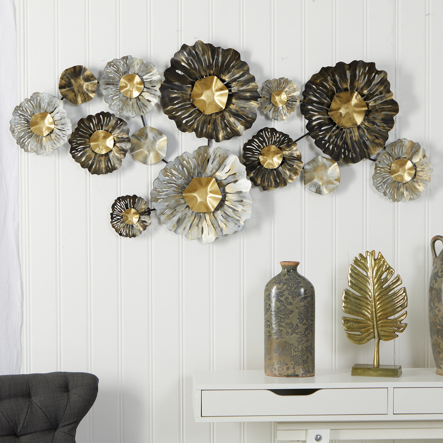 Bungalow Rose Layered Floral Metal Wall Décor | Wayfair