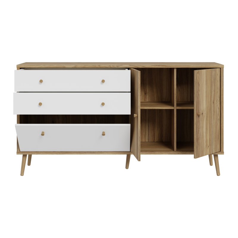 HARLLSON 159.2cm W Chest of Drawers, White/Light Oak