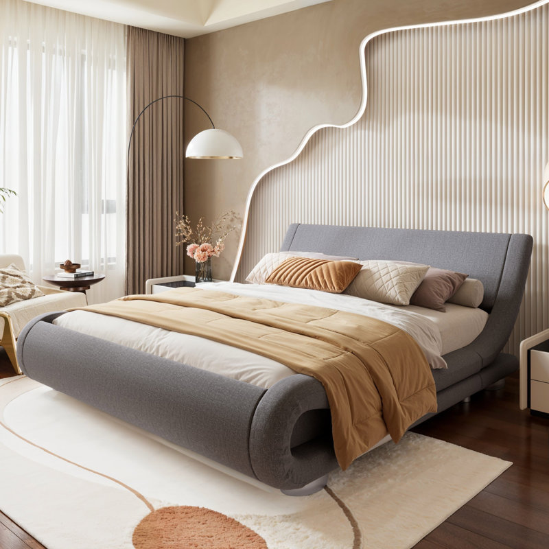 Bettejean Upholstered Profile Sleigh Bed with Luxury Ergonomic Faux Leather Headboard, Full / Double, Gray