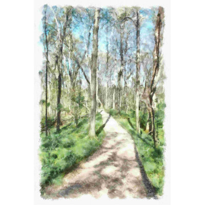 Aquarelle, chemin à travers les arbres - peinture sur toile tendue