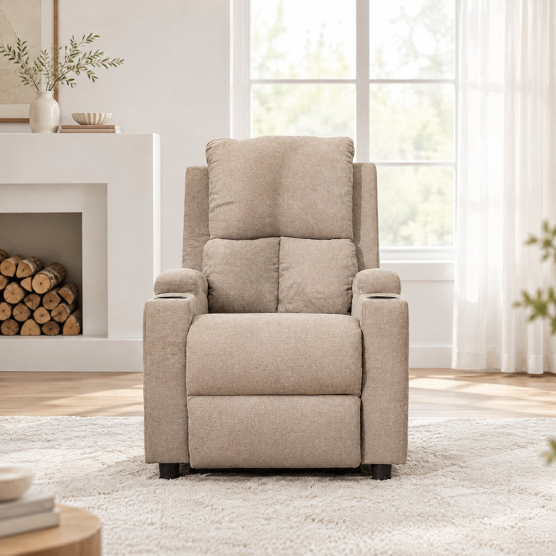 30.71'' Comfortable Modern Recliner with Push-Back Mechanism, and Cup Holders, Beige