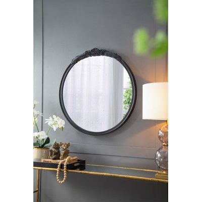Cadre de miroir antique rose sculpté à la main, miroir mural rond pour les espaces de vie, la salle de bain et le vestibule