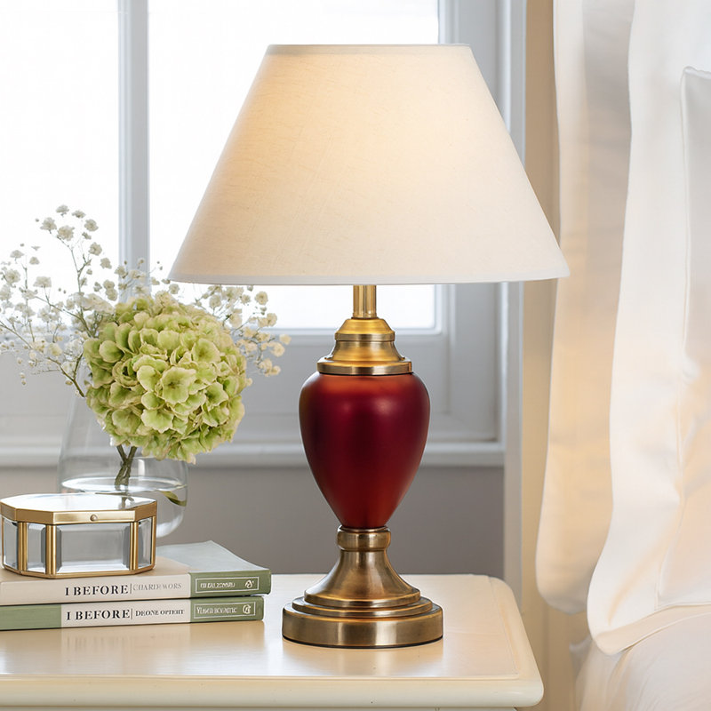 Ehrenfeld 43Cm Classic Antique Touch Bedside Table Lamp, Red