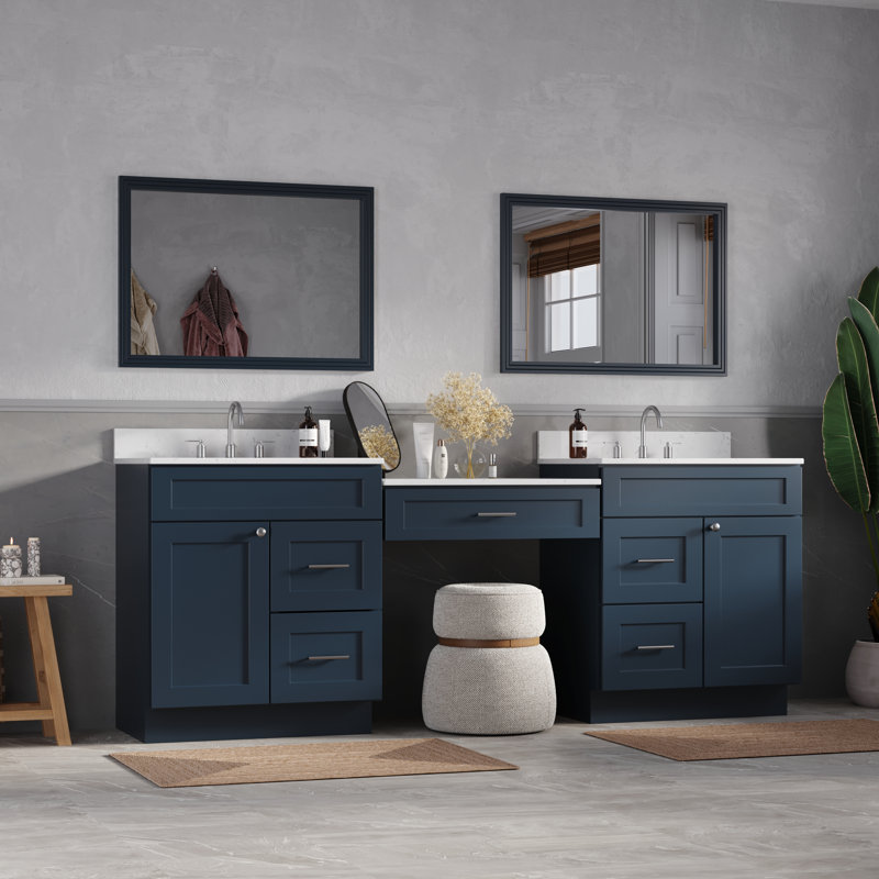 91'' Double Bathroom Vanity with Quartz Top, Blue